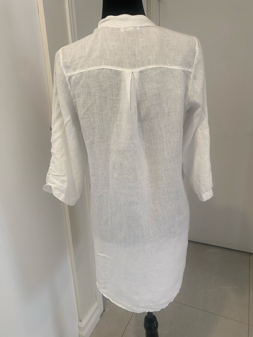 LINEN ROSEMARINE Made in Italy  long White  3/4 Length sleeve Blouse Size Small - Picture 6 of 13